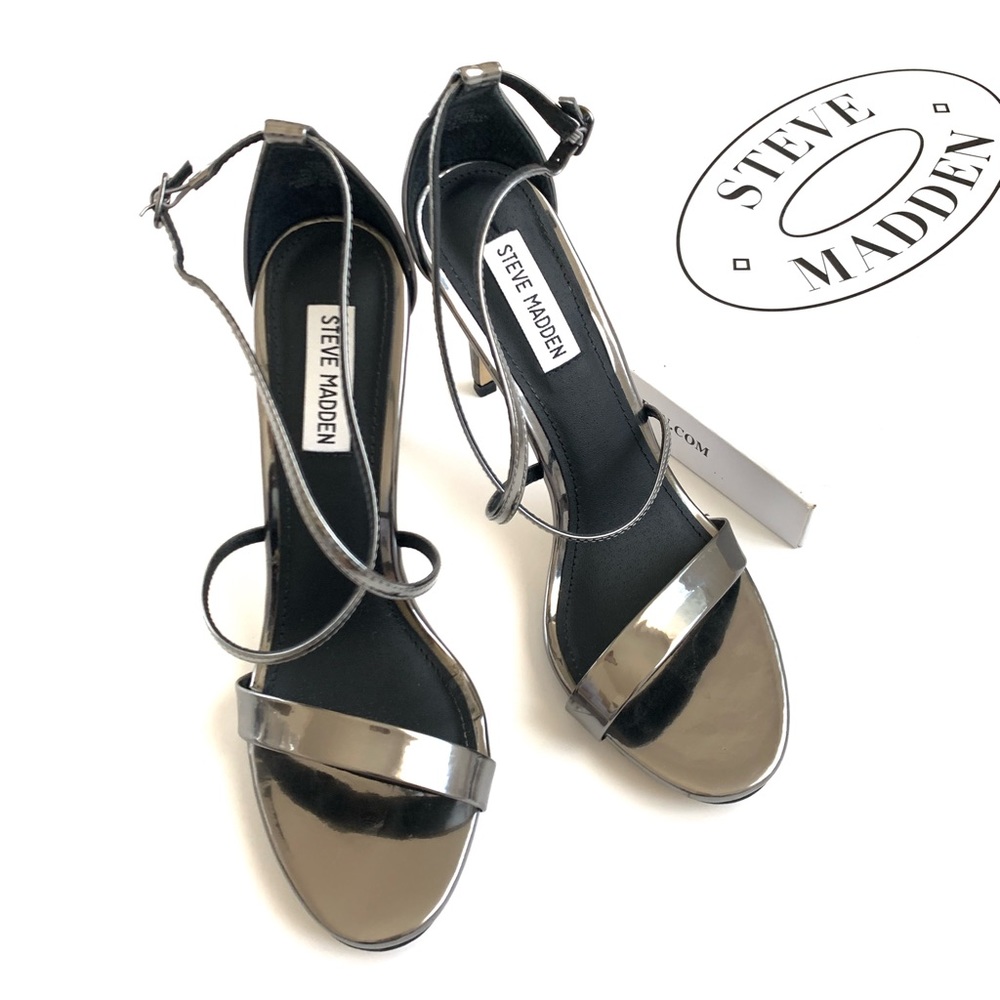 STEVE MADDEN STRAPPY HEELS - FELIZ PEWTER SIZE 8.5 - Picture 4 of 11
